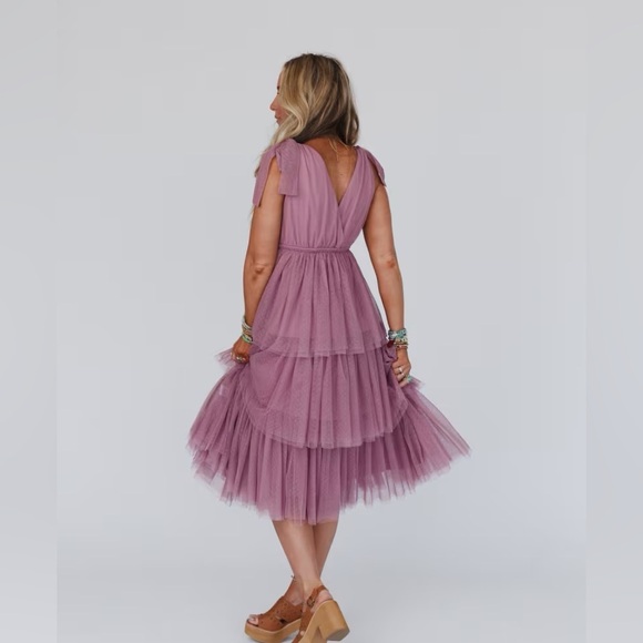 In Loom Boho Ballerina Tiered Tulle Dress, Mauve, Size Small - Picture 3 of 5